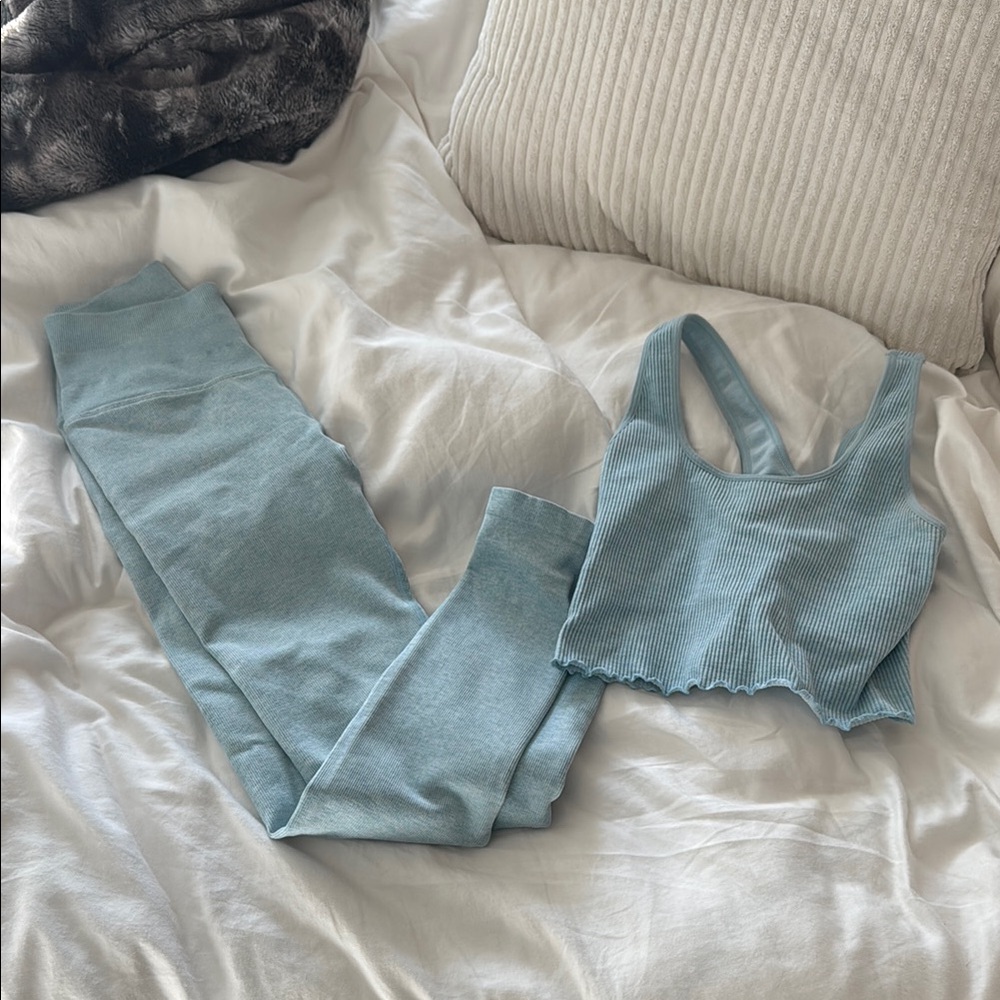 Spiritual Gangster Blue Ribbed Tank and Leggings Set